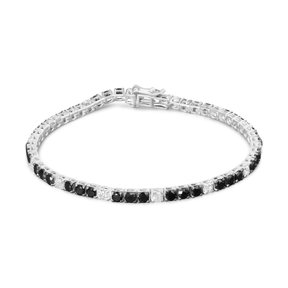 .925 Sterling Silver 6.0 Cttw Black and White Diamond Tennis Bracelet (I-J